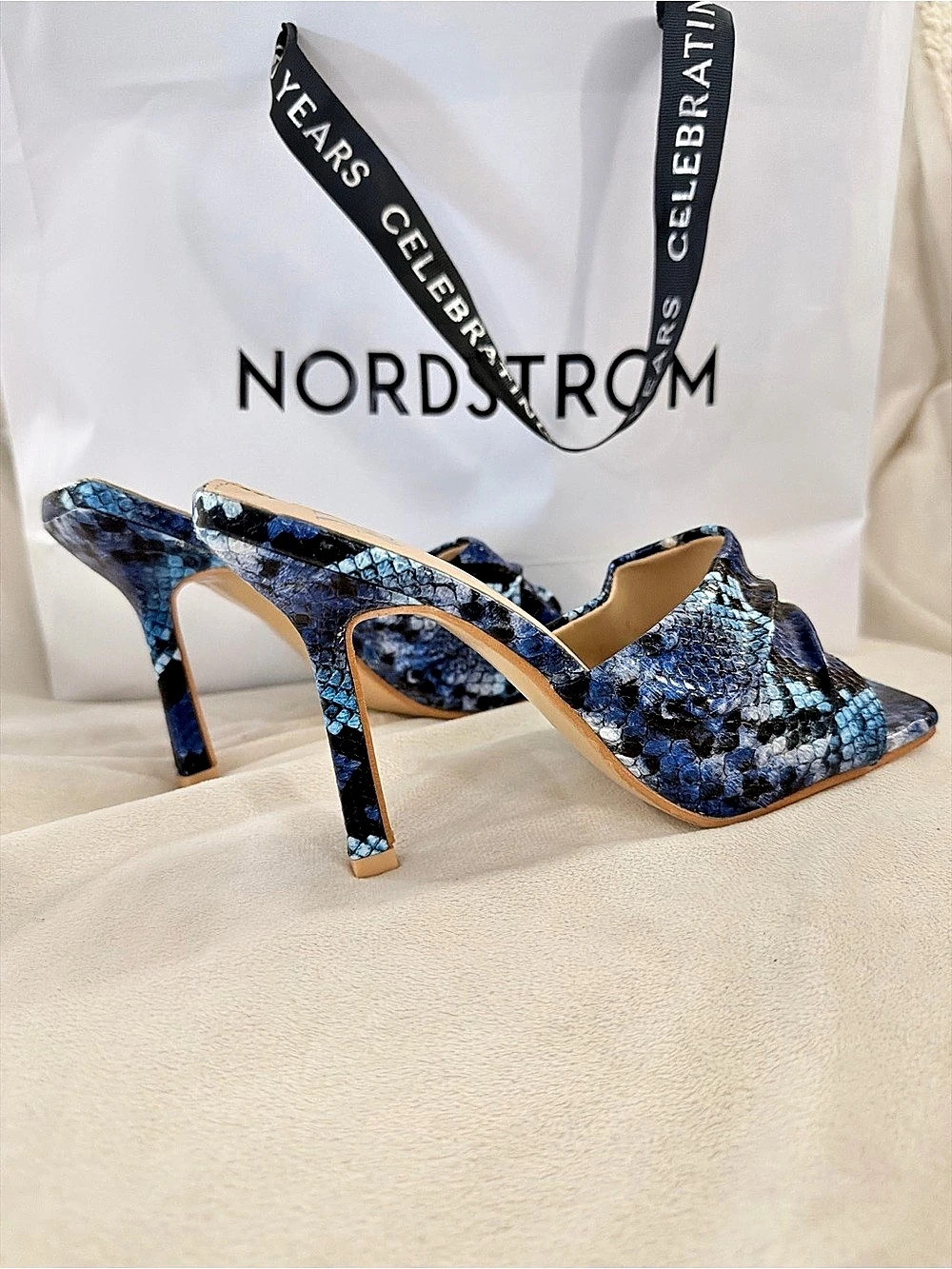 Designer Blue Snake Mules 8